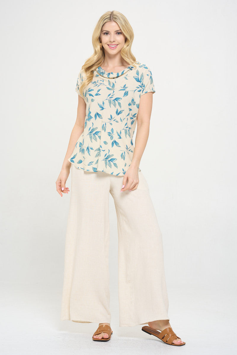 Print Linen Top with Cowl Neck-4