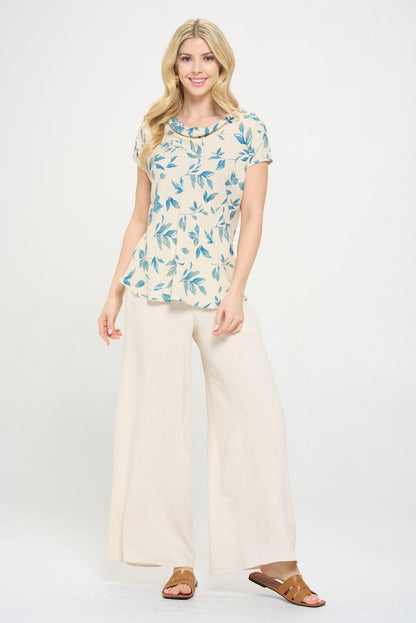 Print Linen Top with Cowl Neck-4