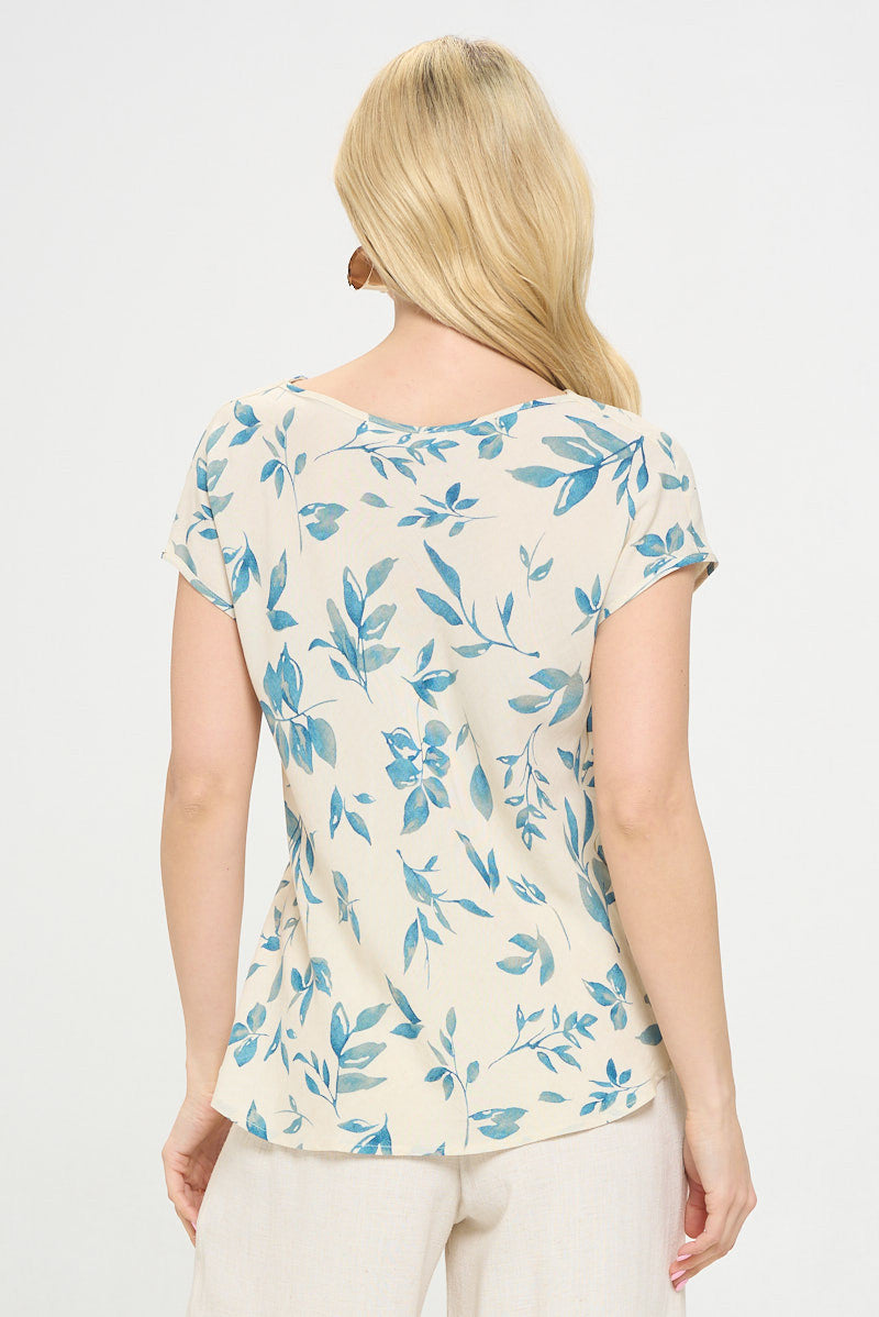 Print Linen Top with Cowl Neck-3