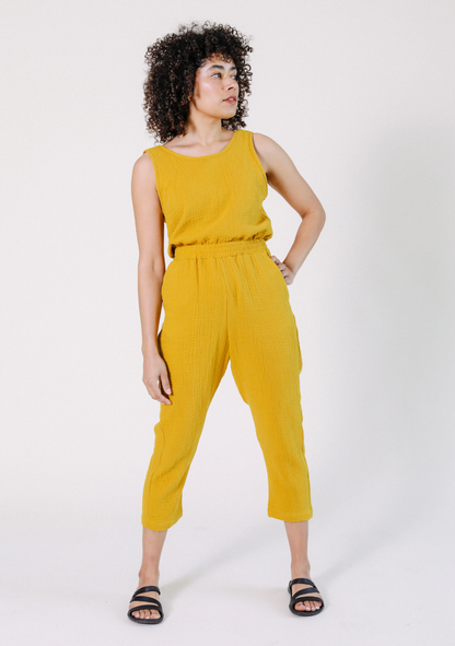 Jameela Organic Cotton Jumpsuit - Golden-Jumpsuits & Rompers-POPLINEN-S-WONENA