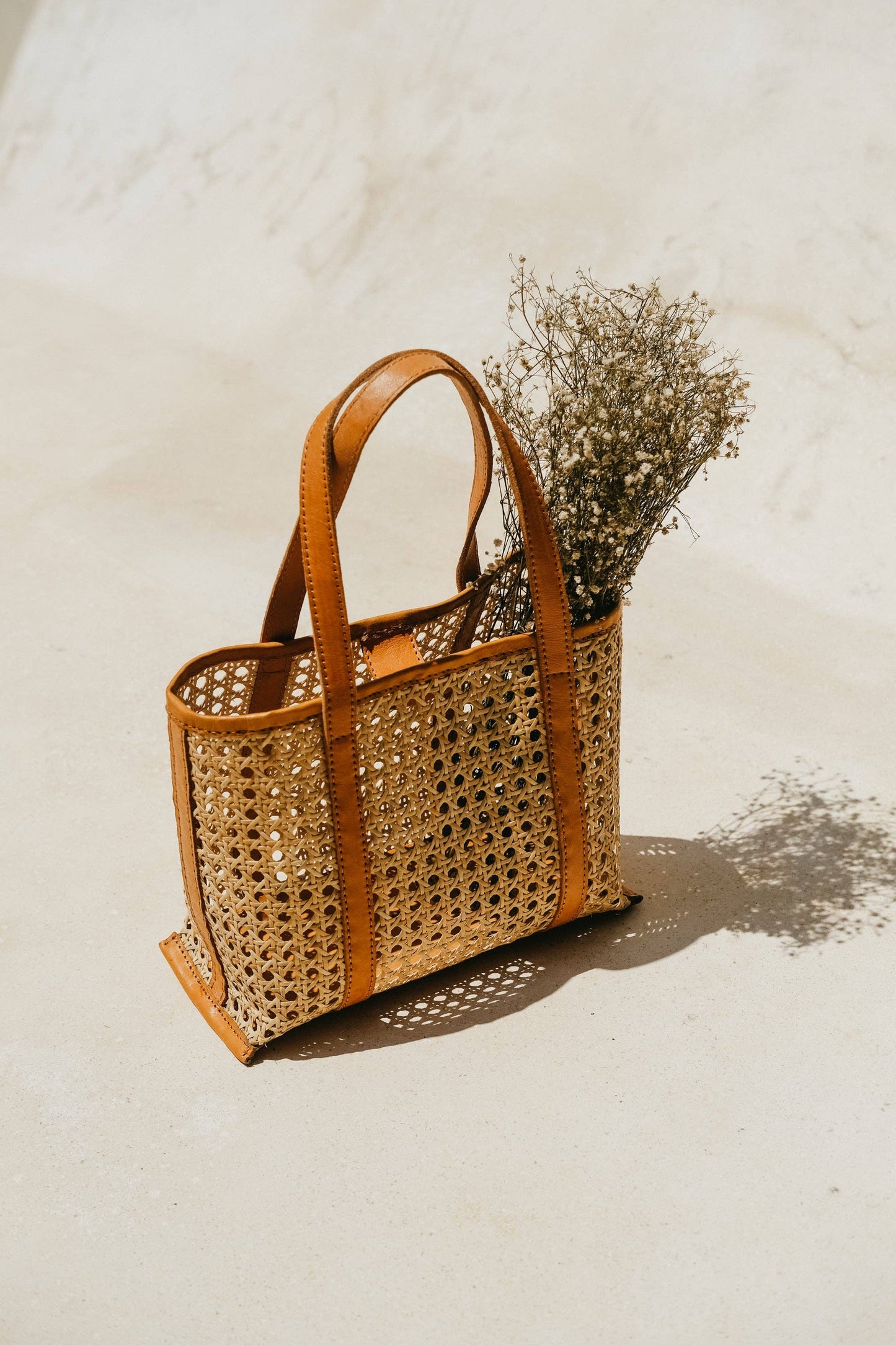 Pink Haley Magnolia Handmade Cane Woven and Leather Tote