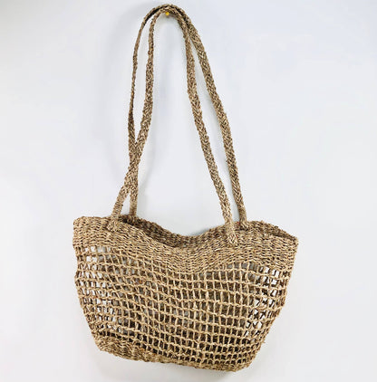 EcoFreax Market Woven Wicker Basket Shoulder Bag seagrass open weave