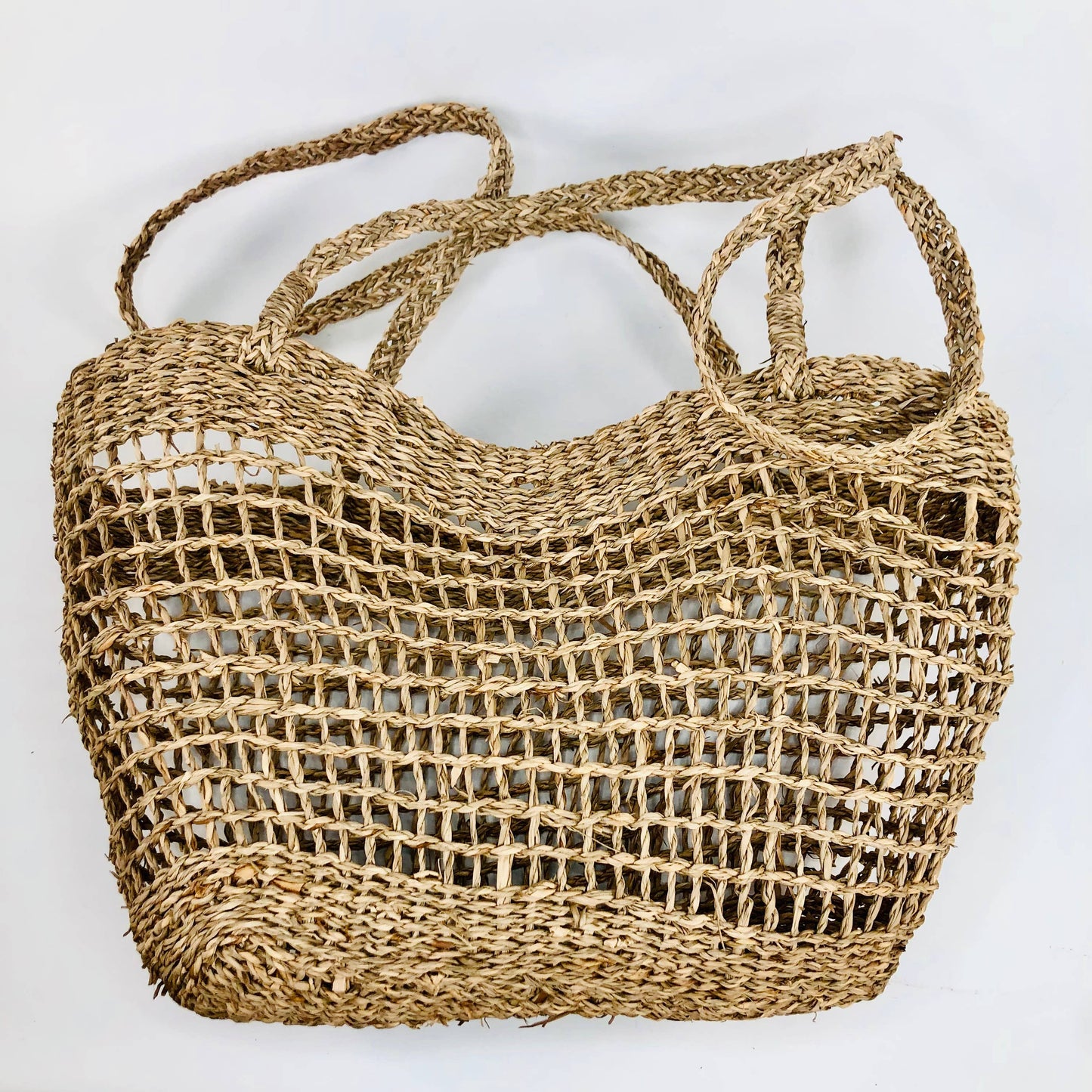 Bolso de hombro tipo cesta de mimbre tejida EcoFreax Market de tejido abierto con algas marinas