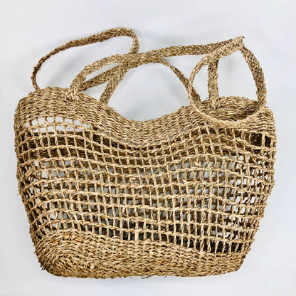 EcoFreax Market Woven Wicker Basket Shoulder Bag seagrass open weave