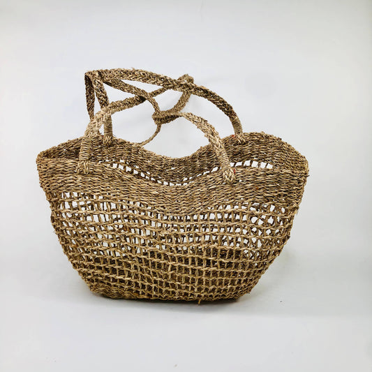 Market Woven Wicker Basket Shoulder Bag seagrass open weave-Shopping Totes-EcoFreax-WONENA