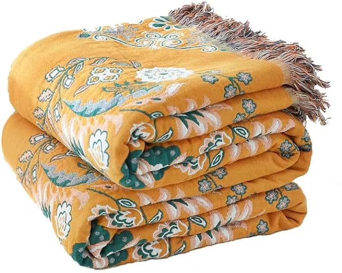 Organic Cotton Floral Throw Boho Style-Throws-Third-Party-WONENA