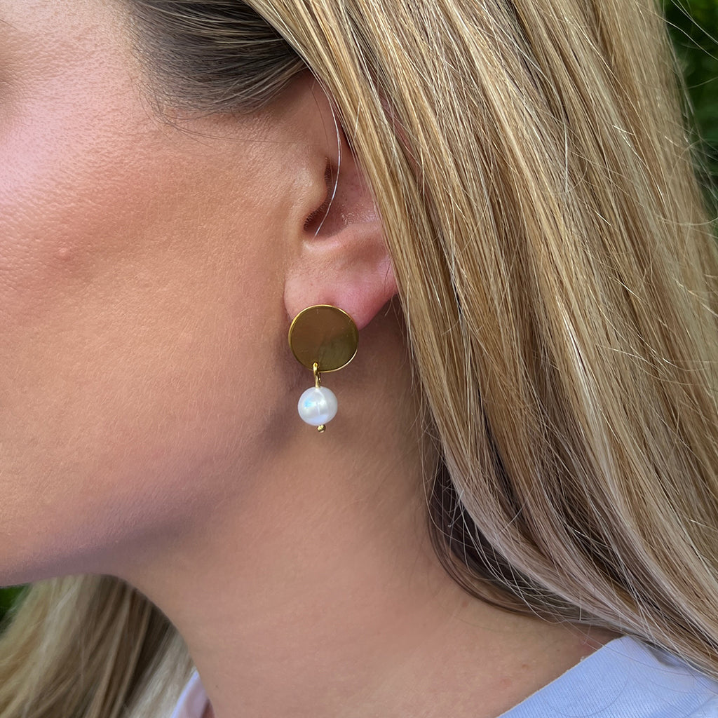 SLATE + SALT Freshwater Pearl Disc Earrings