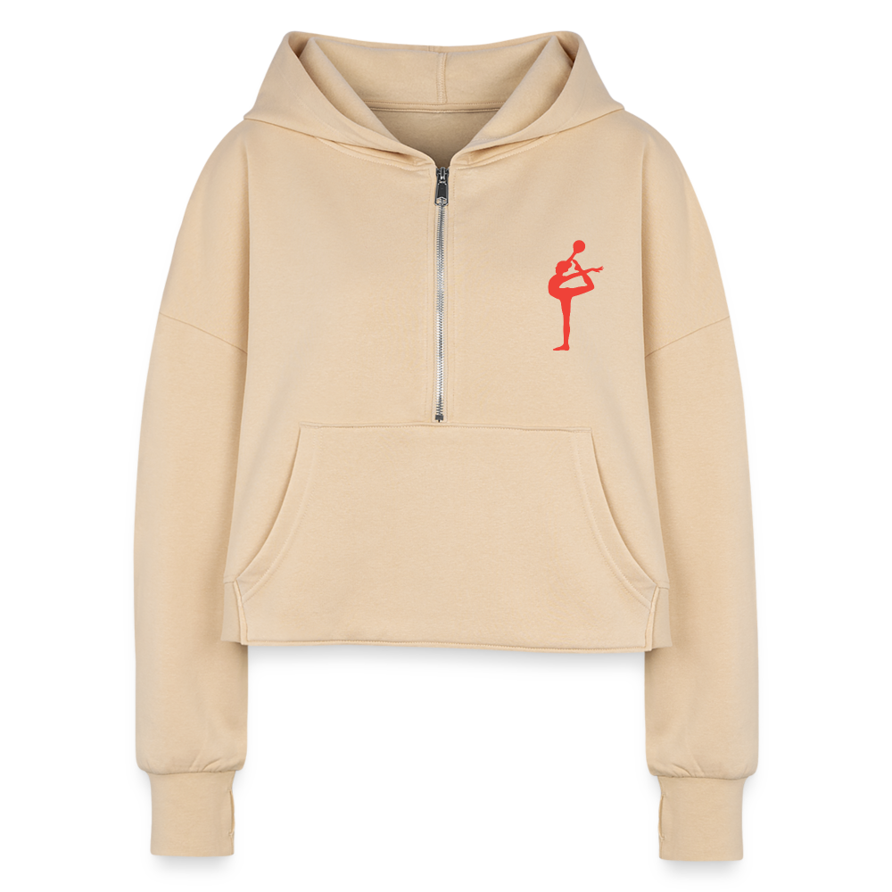 Women's Half Zip Cropped Hoodie - nude