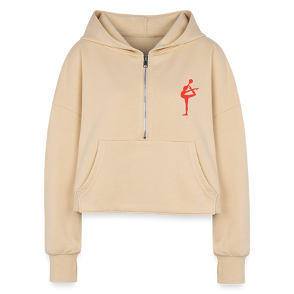 Women's Half Zip Cropped Hoodie - nude