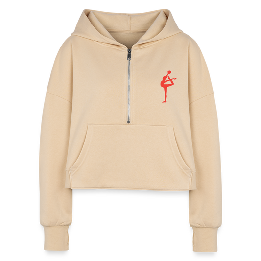 Women's Half Zip Cropped Hoodie - nude