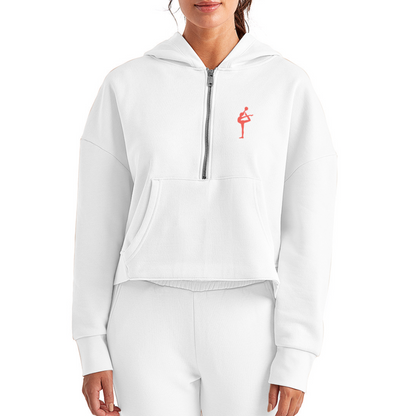 Women's Half Zip Cropped Hoodie - white