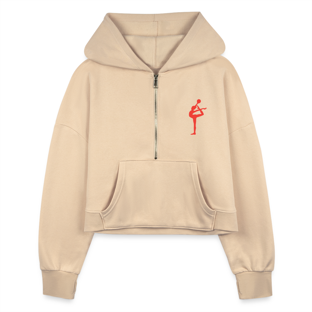 Women's Half Zip Cropped Hoodie - nude