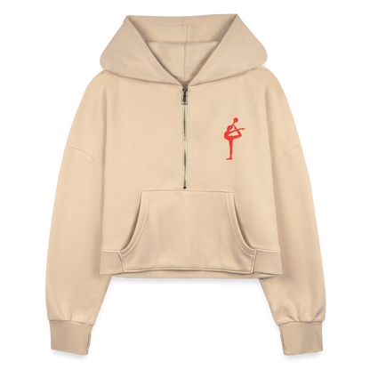 Women's Half Zip Cropped Hoodie - nude