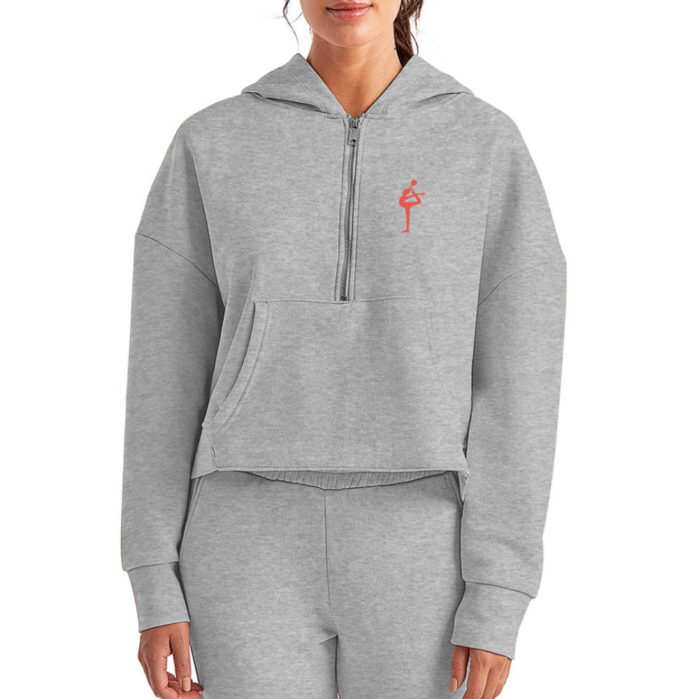 Women's Half Zip Cropped Hoodie - heather gray