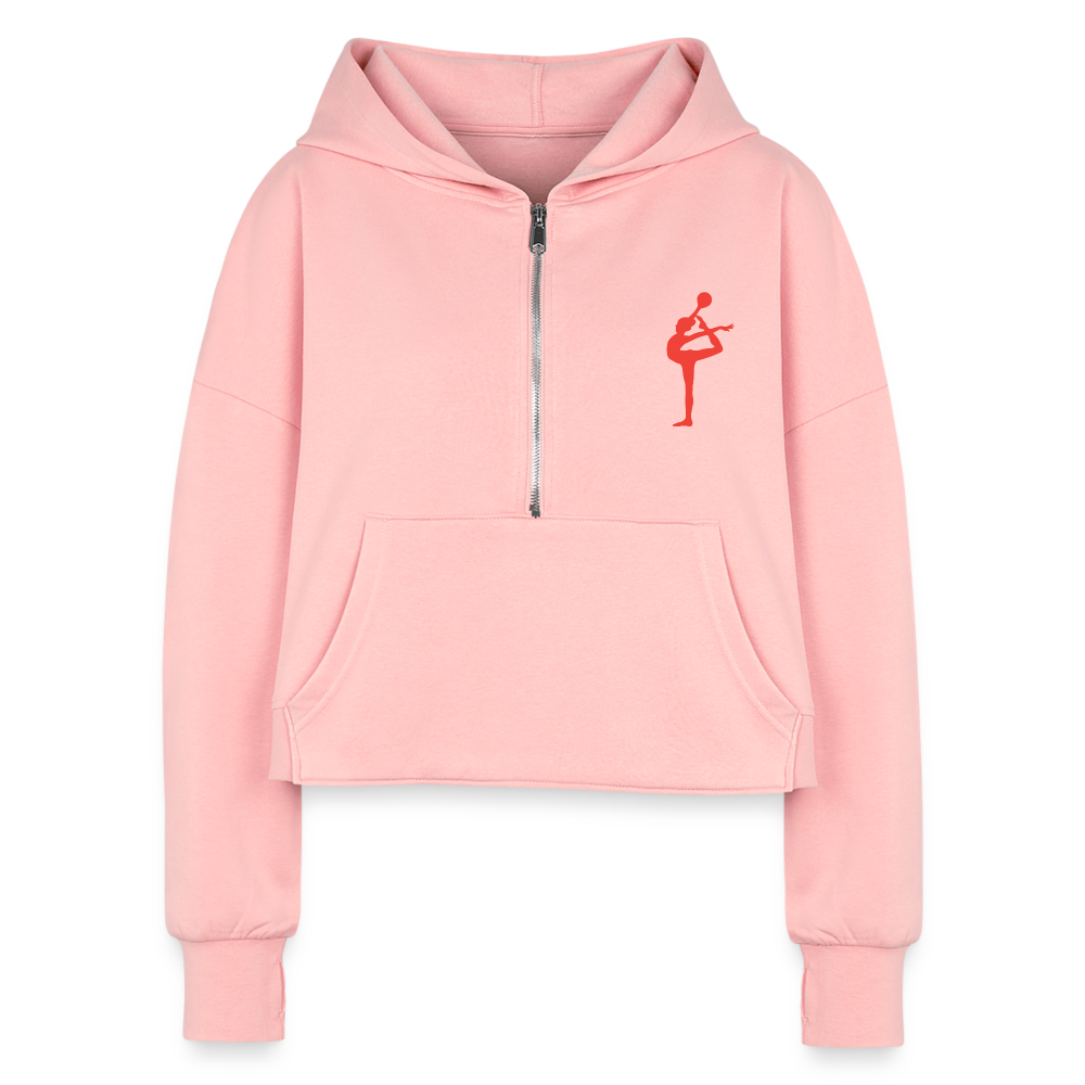 Women's Half Zip Cropped Hoodie - light pink