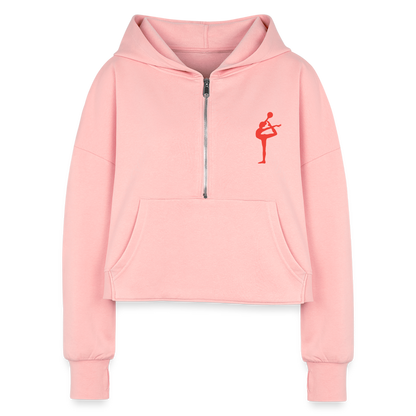 Women's Half Zip Cropped Hoodie - light pink