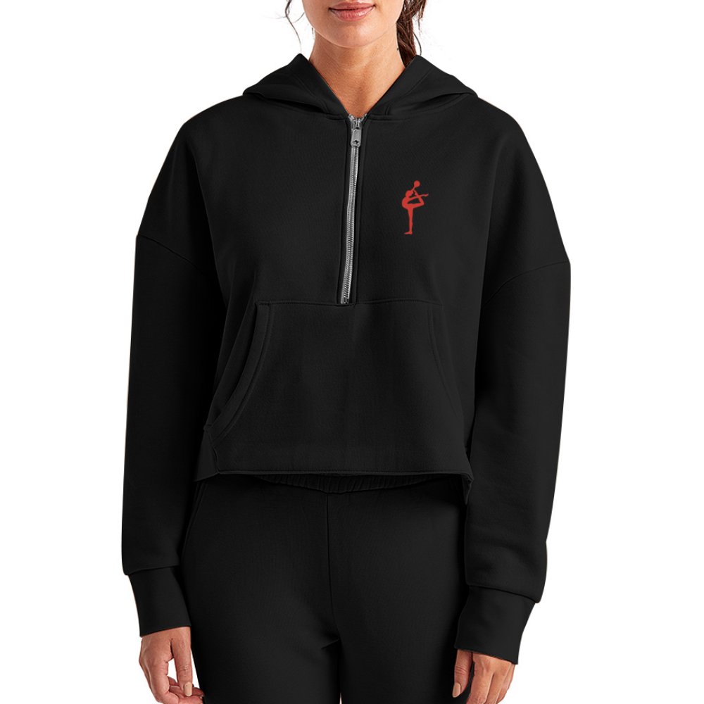 Women's Half Zip Cropped Hoodie - black