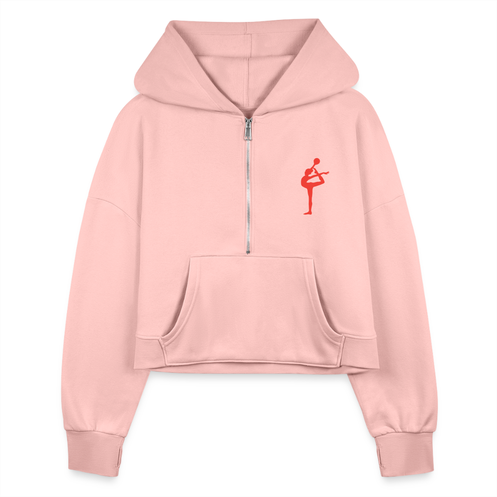 Women's Half Zip Cropped Hoodie - light pink