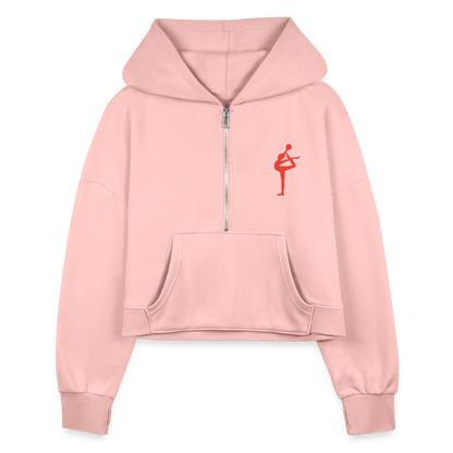 Women's Half Zip Cropped Hoodie - light pink