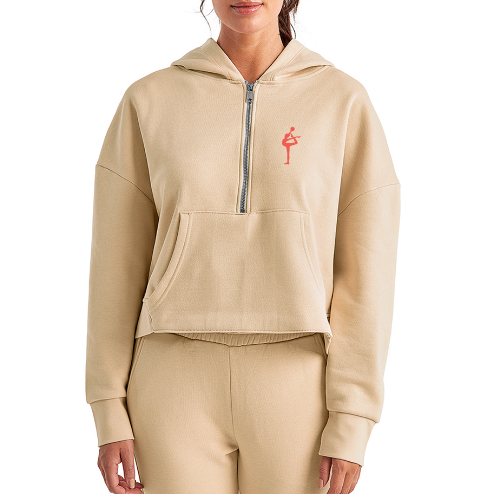 Women's Half Zip Cropped Hoodie - nude