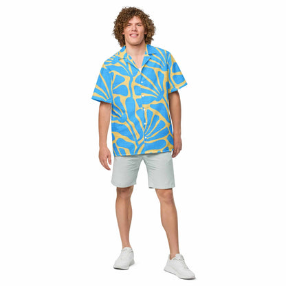 TROPICAL SEAS CLOTHING Men's Blue and Gold Ancient Floral Camp Shirt