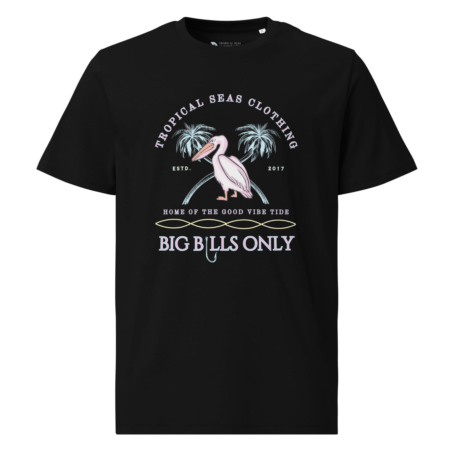 TROPICAL SEAS CLOTHING Premium Men's Tropical Pelican Organic Cotton T-Shirt – Sustainable Comfort with Coastal Style