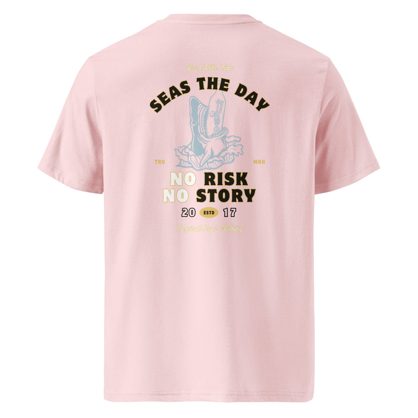 No Risk No Story Seas the Day - Camiseta de algodón orgánico con tiburón