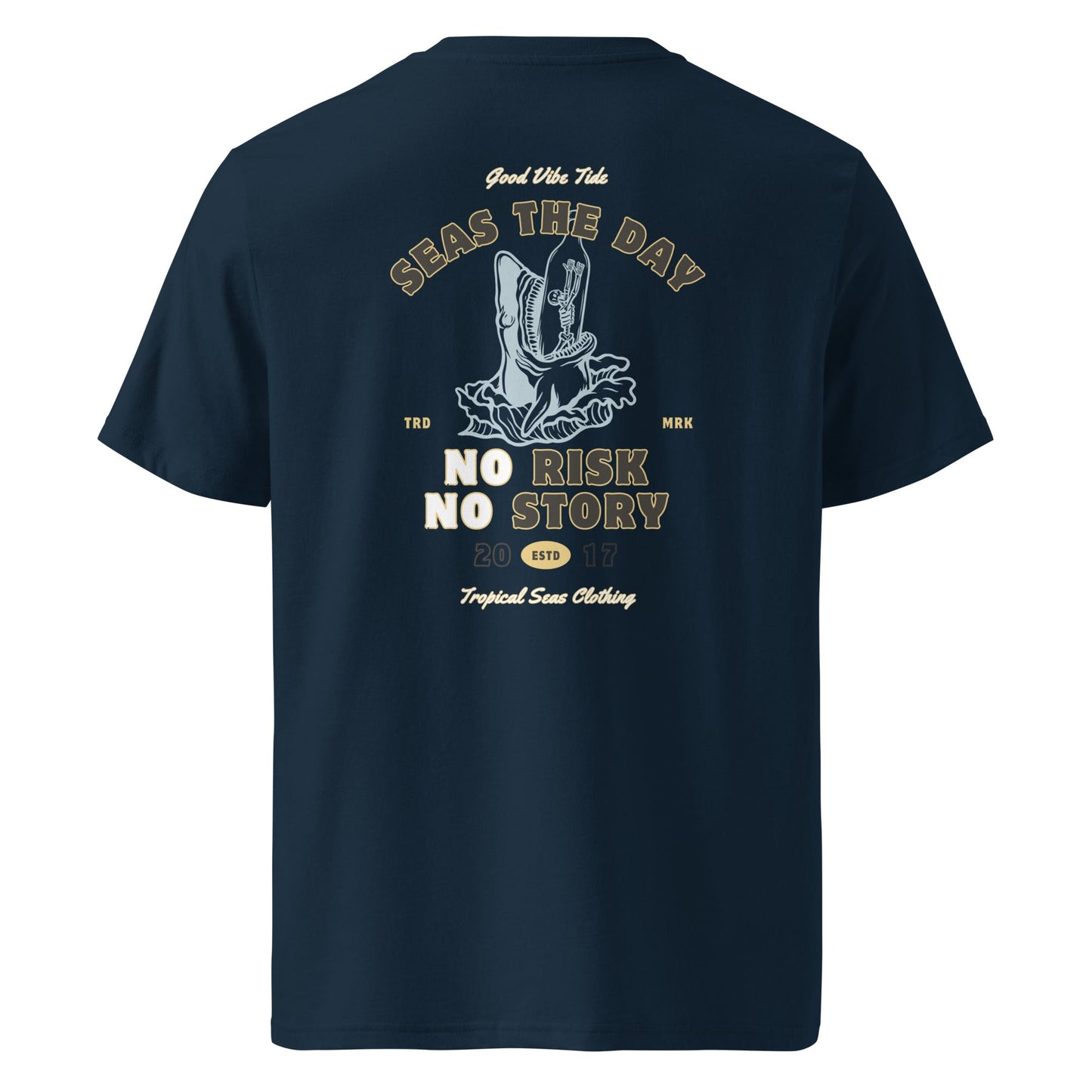 No Risk No Story Seas the Day - Camiseta de algodón orgánico con tiburón