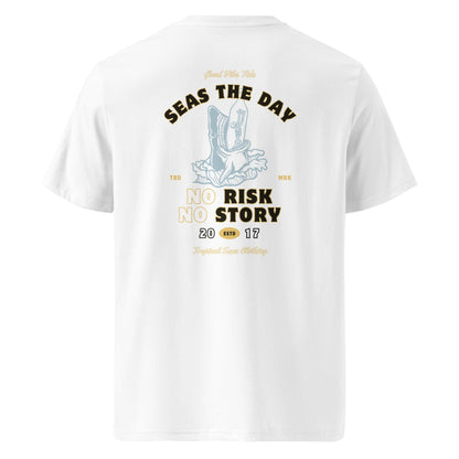 No Risk No Story Seas the Day - Camiseta de algodón orgánico con tiburón